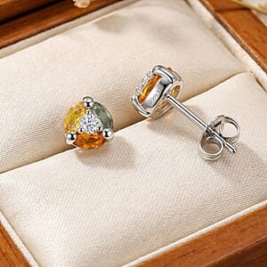 Premium Rainbow Sapphire and Luxuriant Lab Grown Diamond G-H SI 0.80 ctw Color Spark Stud Earrings in Rhodium Over Sterling Silver