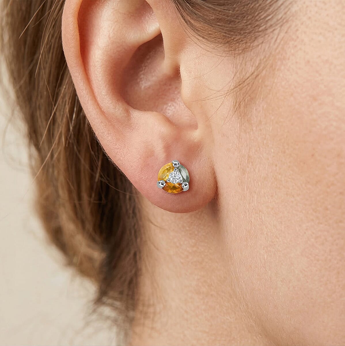 Premium Rainbow Sapphire and Luxuriant Lab Grown Diamond G-H SI 0.80 ctw Color Spark Stud Earrings in Rhodium Over Sterling Silver image number 2