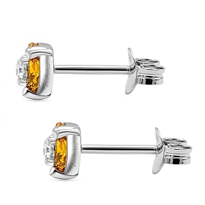 Premium Rainbow Sapphire and Luxuriant Lab Grown Diamond G-H SI 0.80 ctw Color Spark Stud Earrings in Rhodium Over Sterling Silver