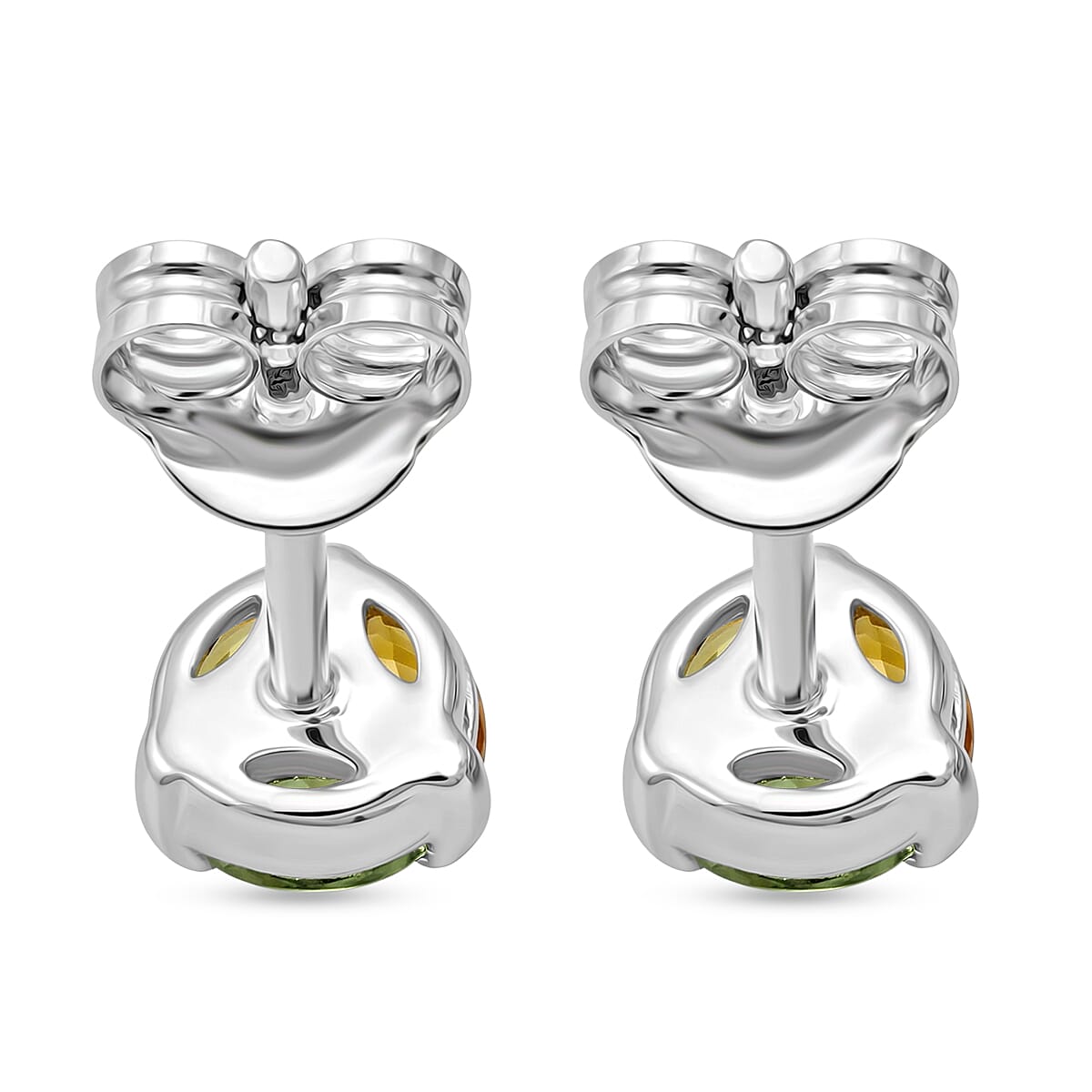 Premium Rainbow Sapphire and Luxuriant Lab Grown Diamond G-H SI 0.80 ctw Color Spark Stud Earrings in Rhodium Over Sterling Silver