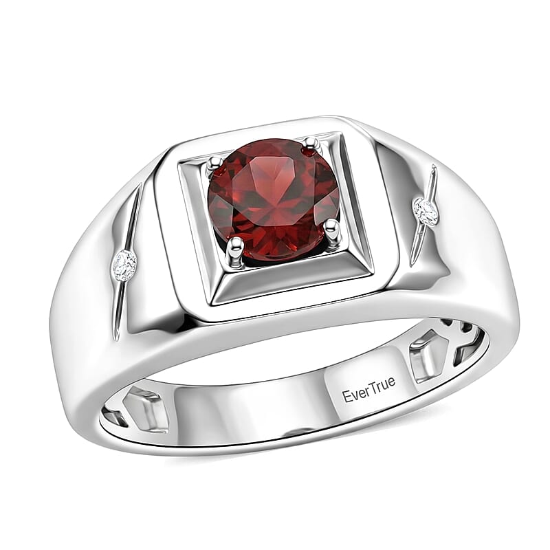 EverTrue Mozambique Garnet and Moissanite 1.00 ctw Men's Ring in Platinum Bond (Size 9.0)