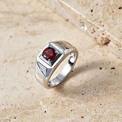 EverTrue Mozambique Garnet and Moissanite 1.00 ctw Men's Ring in Platinum Bond (Size 9.0)