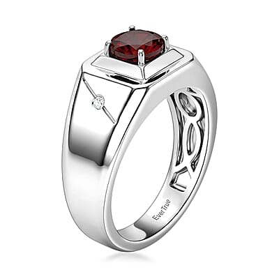 EverTrue Mozambique Garnet and Moissanite 1.00 ctw Men's Ring in Platinum Bond (Size 9.0)