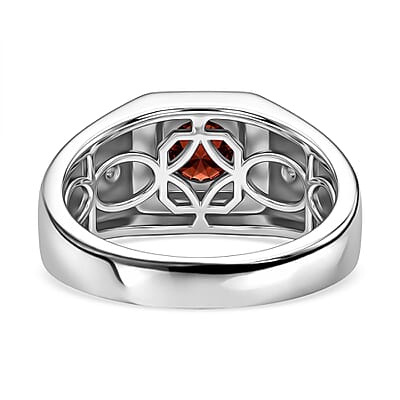EverTrue Mozambique Garnet and Moissanite 1.00 ctw Men's Ring in Platinum Bond (Size 9.0)