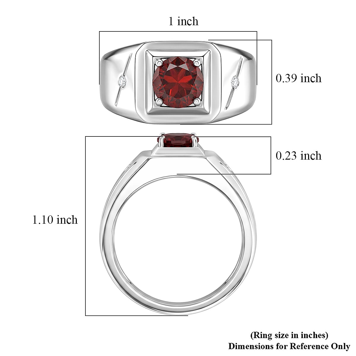 EverTrue Mozambique Garnet and Moissanite 1.00 ctw Men's Ring in Platinum Bond (Size 9.0)