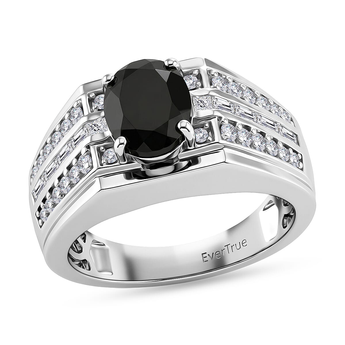 EverTrue Thai Black Spinel and White Zircon 3.25 ctw Men's Ring in Platinum Bond (Size 10.0)