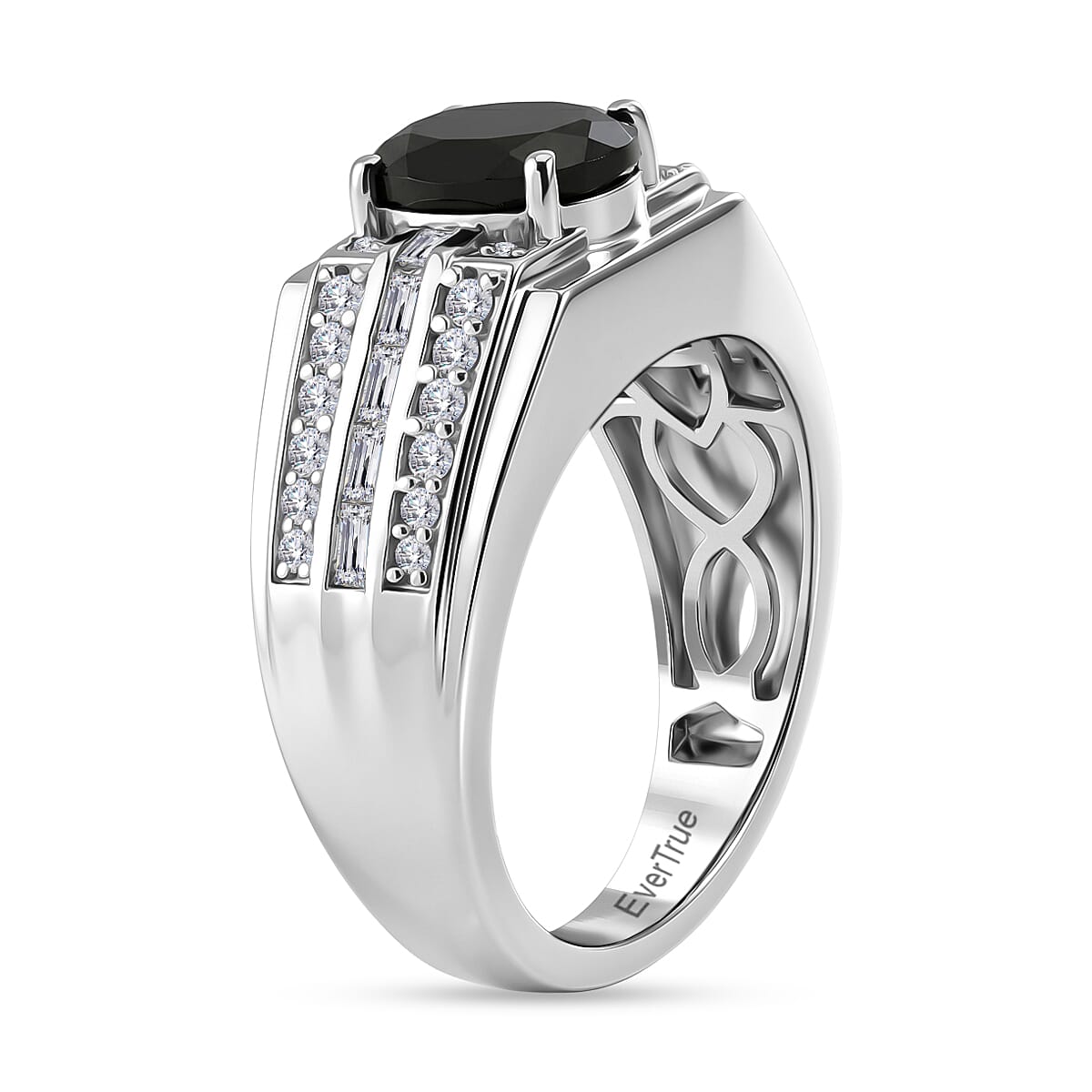 EverTrue Thai Black Spinel and White Zircon 3.25 ctw Men's Ring in Platinum Bond (Size 10.0)