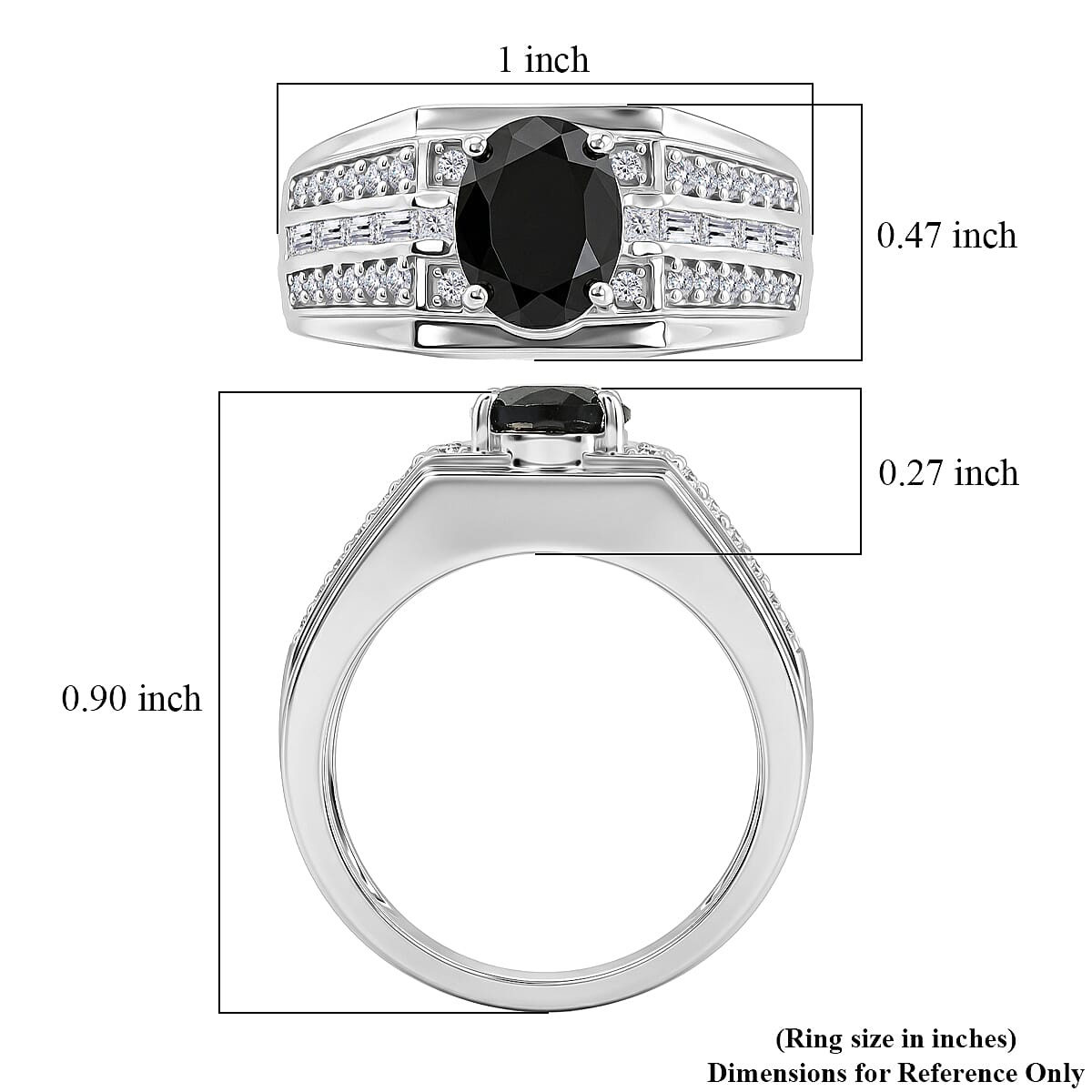 EverTrue Thai Black Spinel and White Zircon 3.25 ctw Men's Ring in Platinum Bond (Size 10.0)