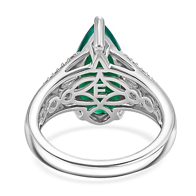 EverTrue Verde Onyx and White Zircon 4.00 ctw Lushy Leaf Ring in 18K YG Plated and Platinum Bond (Size 6.0)