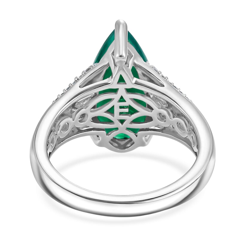 EverTrue Verde Onyx and White Zircon 4.00 ctw Lushy Leaf Ring in 18K YG Plated and Platinum Bond (Size 7.0)