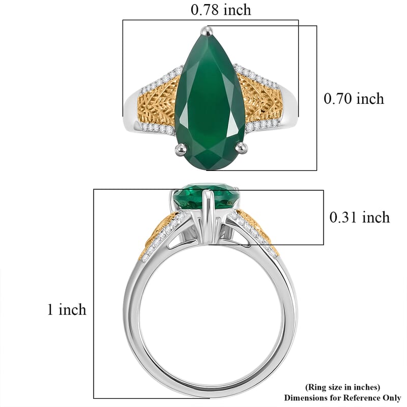 EverTrue Verde Onyx and White Zircon 4.00 ctw Lushy Leaf Ring in 18K YG Plated and Platinum Bond (Size 7.0)