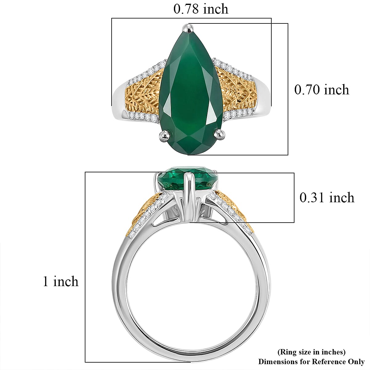 EverTrue Verde Onyx and White Zircon 4.00 ctw Lushy Leaf Ring in 18K YG Plated and Platinum Bond (Size 9.0)