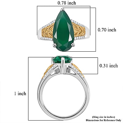 EverTrue Verde Onyx and White Zircon 4.00 ctw Lushy Leaf Ring in 18K YG Plated and Platinum Bond (Size 9.0)