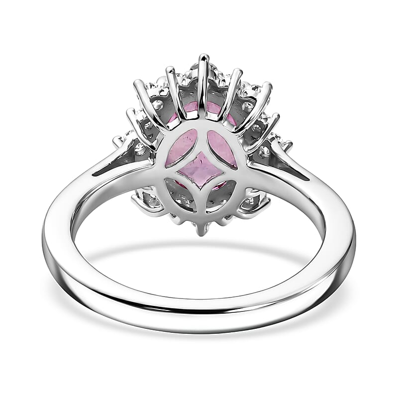 EverTrue Ilakaka Hot Pink Sapphire (FF) and White Zircon 3.40 ctw Ring in Platinum Bond (Size 6.0)
