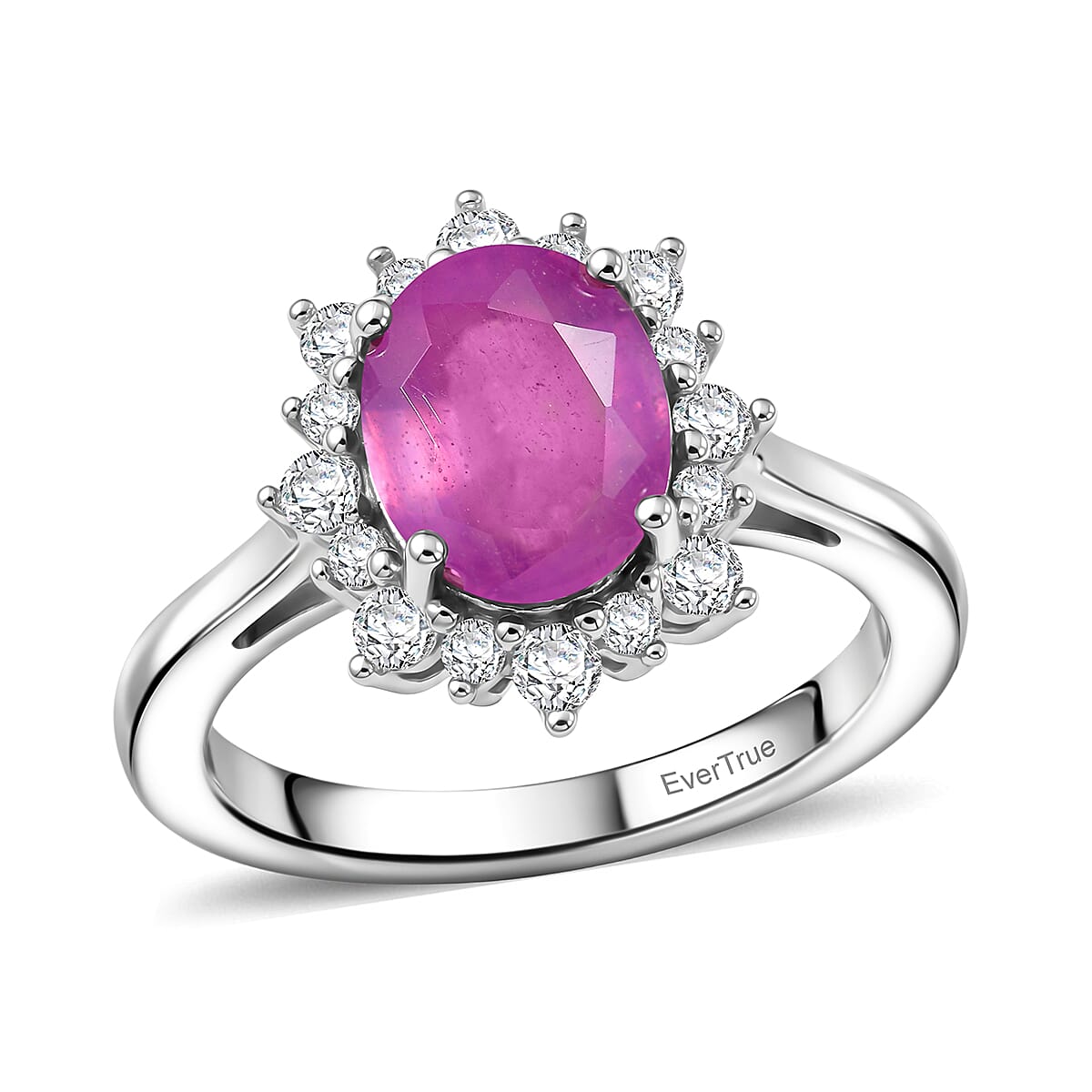 EverTrue Ilakaka Hot Pink Sapphire (FF), White Zircon Ring in Platinum Bond (Size 6.0) 3.40 ctw