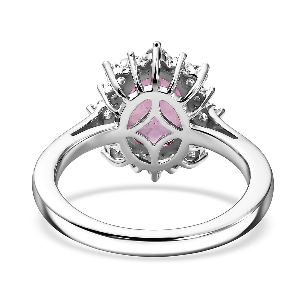 EverTrue Ilakaka Hot Pink Sapphire (FF) and White Zircon 3.40 ctw Ring in Platinum Bond (Size 7.0)