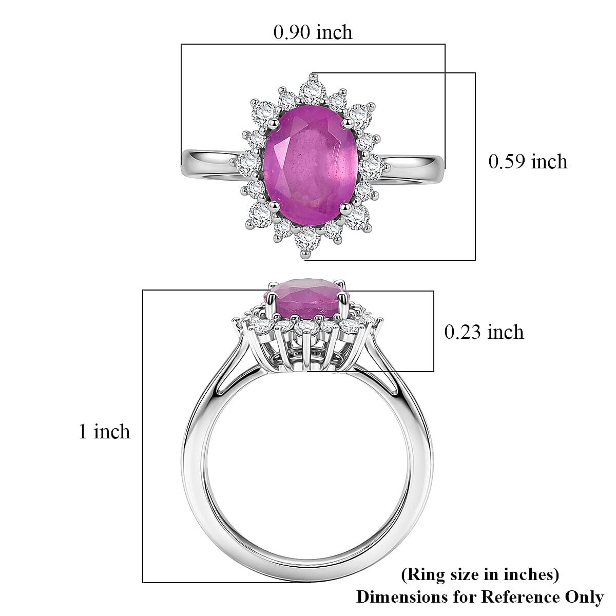 EverTrue Ilakaka Hot Pink Sapphire (FF) and White Zircon 3.40 ctw Ring in Platinum Bond (Size 7.0)