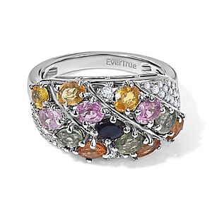 EverTrue Multi Sapphire, Moissanite 3.30 ctw Ring in Platinum Bond (Size 6.0)