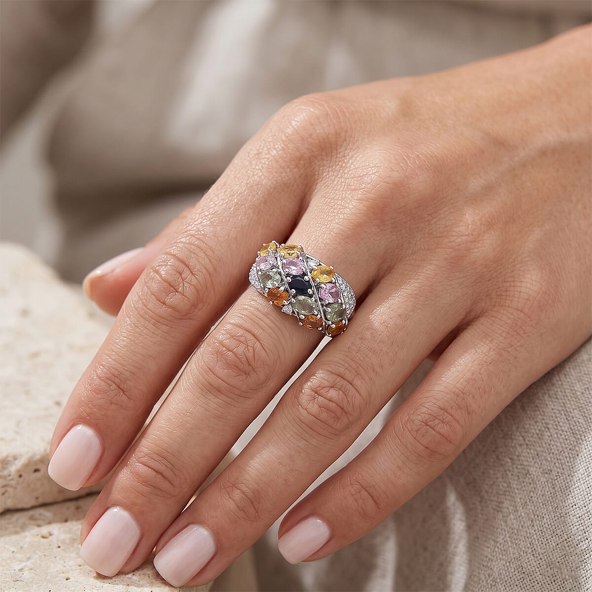 EverTrue Multi Sapphire, Moissanite 3.30 ctw Ring in Platinum Bond (Size 6.0) image number 1