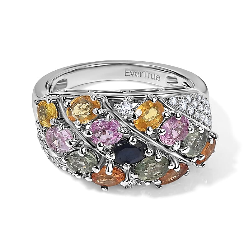 EverTrue Multi Sapphire, Moissanite 3.30 ctw Ring in Platinum Bond (Size 7.0)