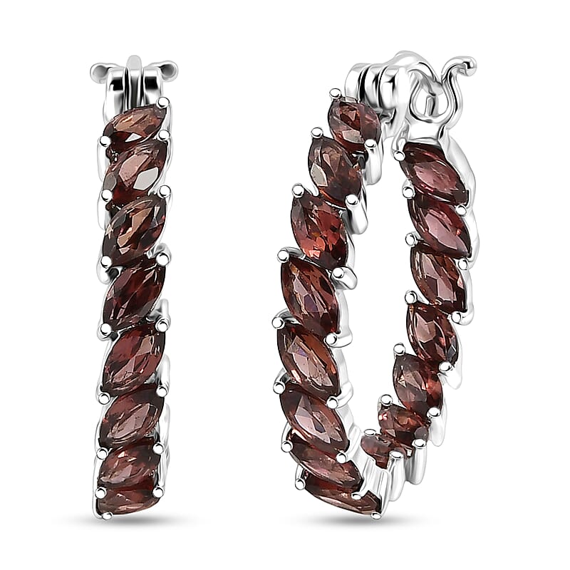 EverTrue Raspberry Zircon 7.00 ctw Hoop Earrings in Platinum Bond