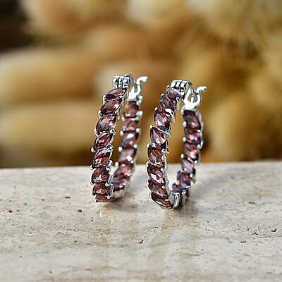 EverTrue Raspberry Zircon 7.00 ctw Hoop Earrings in Platinum Bond