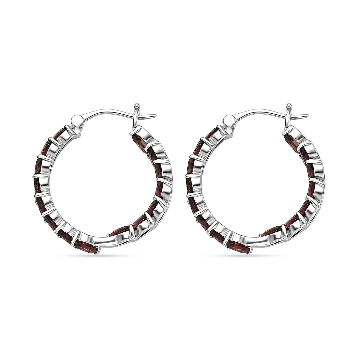 EverTrue Raspberry Zircon 7.00 ctw Hoop Earrings in Platinum Bond
