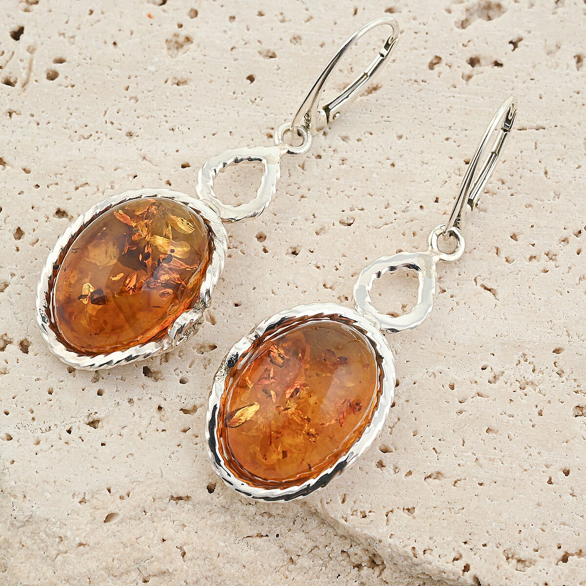 Baltic Amber Drop Earrings in Sterling Silver image number 1