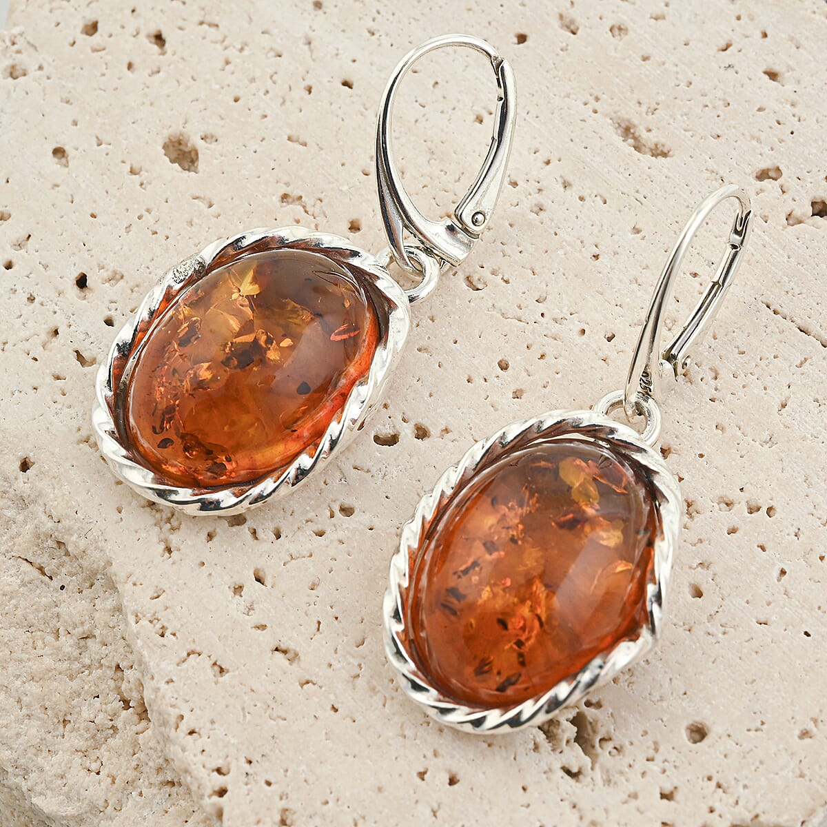 Baltic Amber Drop Earrings in Sterling Silver image number 1