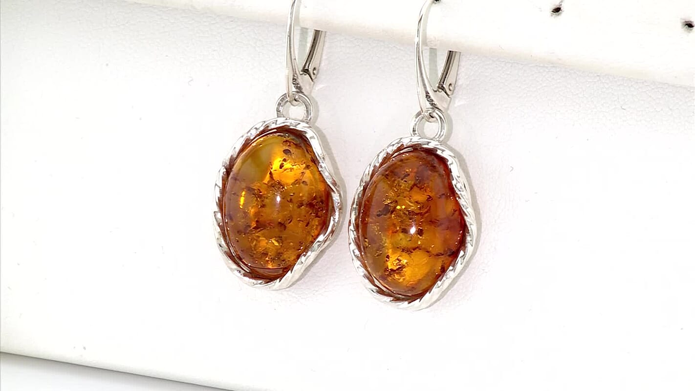 Baltic Amber Drop Earrings in Sterling Silver