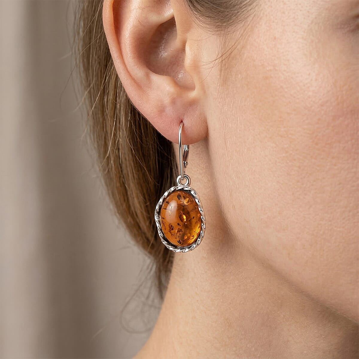 Baltic Amber Drop Earrings in Sterling Silver image number 2
