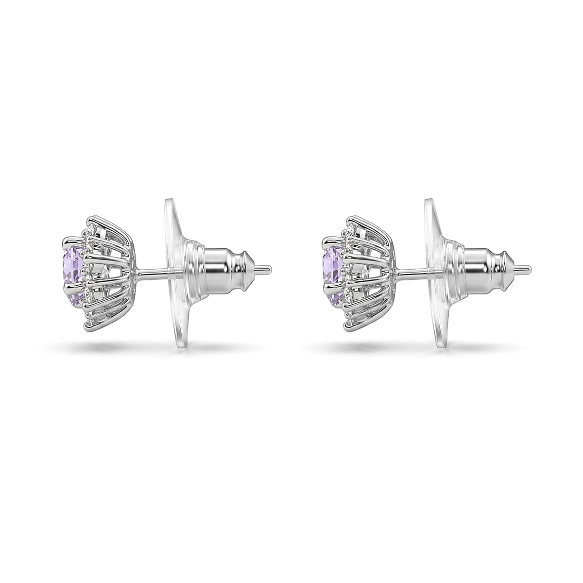 EverTrue Rose De France Amethyst and White Zircon 1.85 ctw Earrings in Platinum Bond