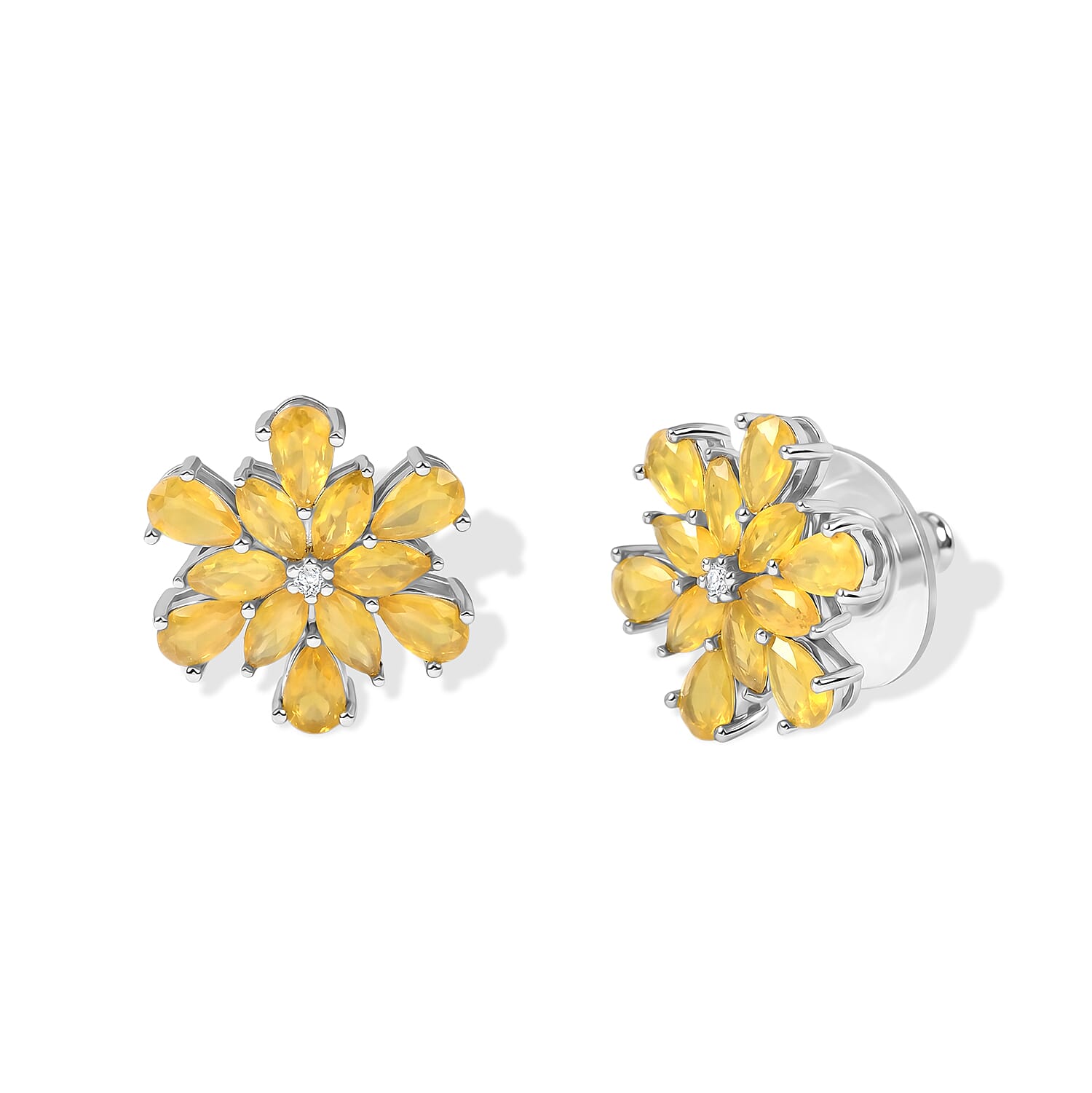 EverTrue Canary Opal and White Zircon 3.25 ctw Earrings in Platinum Bond