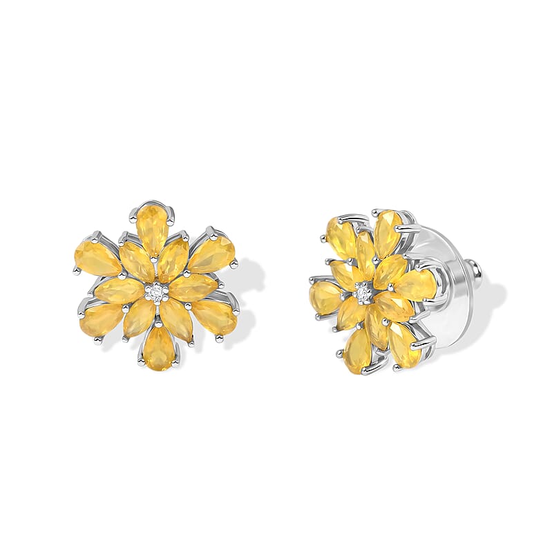EverTrue Canary Opal and White Zircon 3.25 ctw Earrings in Platinum Bond