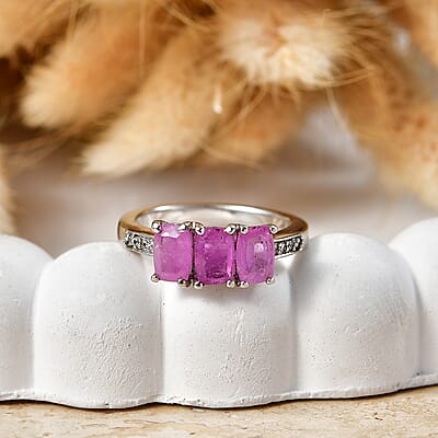 EverTrue Ilakaka Hot Pink Sapphire (FF) and White Zircon 2.40 ctw Ring in Platinum Bond (Size 7.0)