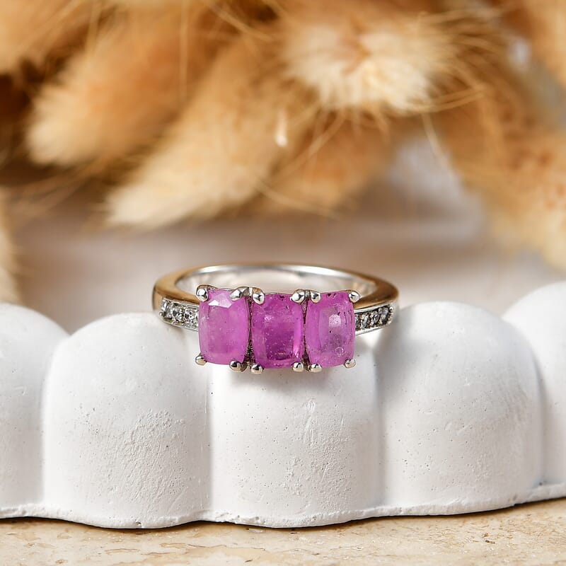 EverTrue Ilakaka Hot Pink Sapphire (FF) and White Zircon 2.40 ctw Ring in Platinum Bond (Size 7.0)
