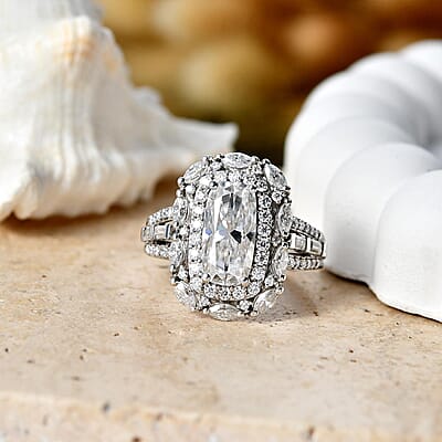 D'Joy Moissanite 4.20 ctw Ring in Rhodium Over Sterling Silver (Size 6.0)