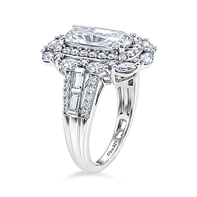 D'Joy Moissanite 4.20 ctw Ring in Rhodium Over Sterling Silver (Size 6.0)