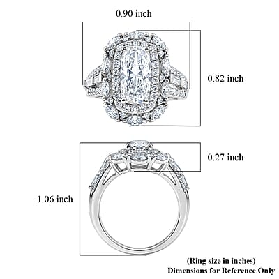 D'Joy Moissanite 4.20 ctw Ring in Rhodium Over Sterling Silver (Size 6.0)