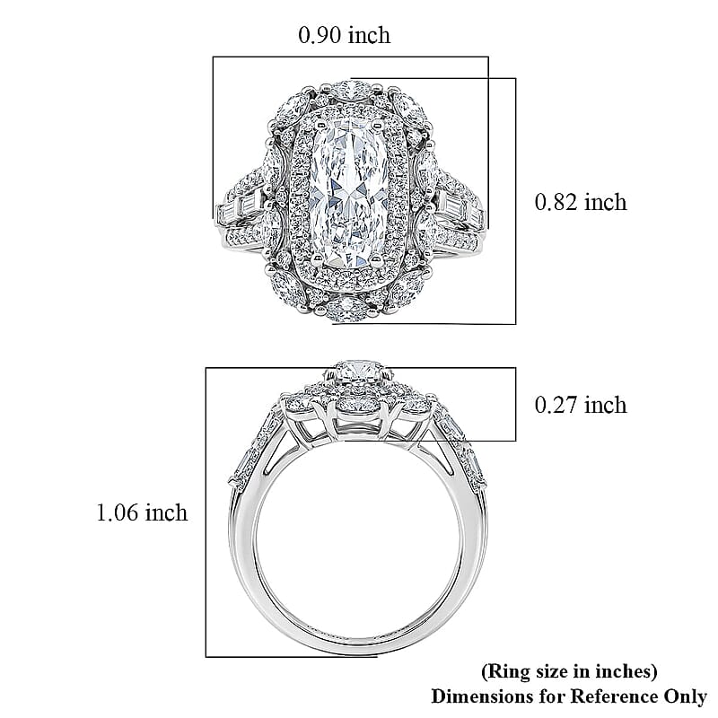 D'Joy Moissanite 4.20 ctw Ring in Rhodium Over Sterling Silver (Size 6.0)