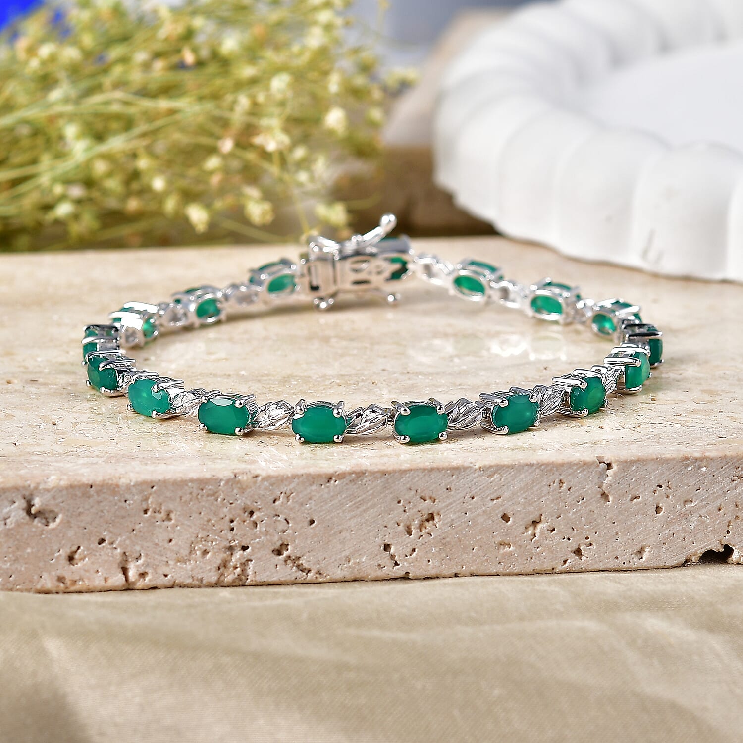 EverTrue Verde Onyx 7.90 ctw Bracelet in Platinum Bond (7.25 In)