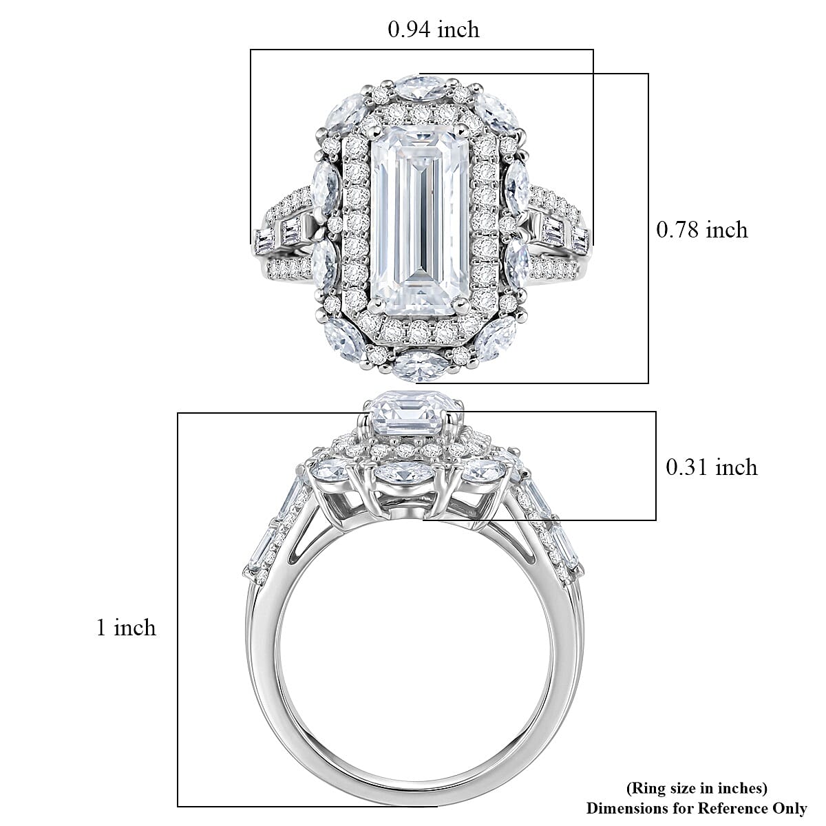D'Joy Moissanite 4.75 ctw Forever Brilliant Ring in Rhodium Over Sterling Silver (Size 6.0)