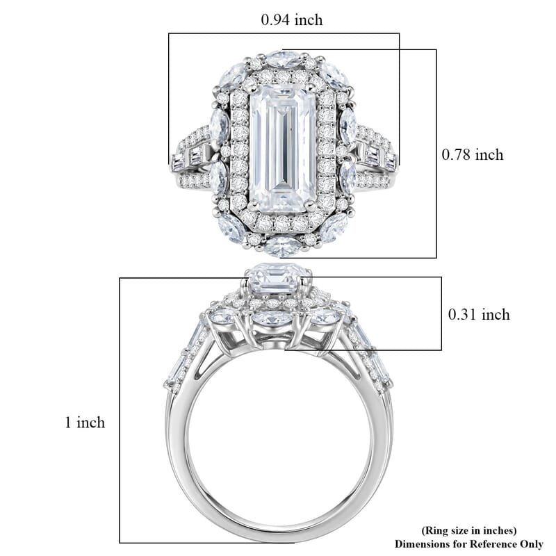 D'Joy Moissanite 4.75 ctw Forever Brilliant Ring in Rhodium Over Sterling Silver (Size 6.0)