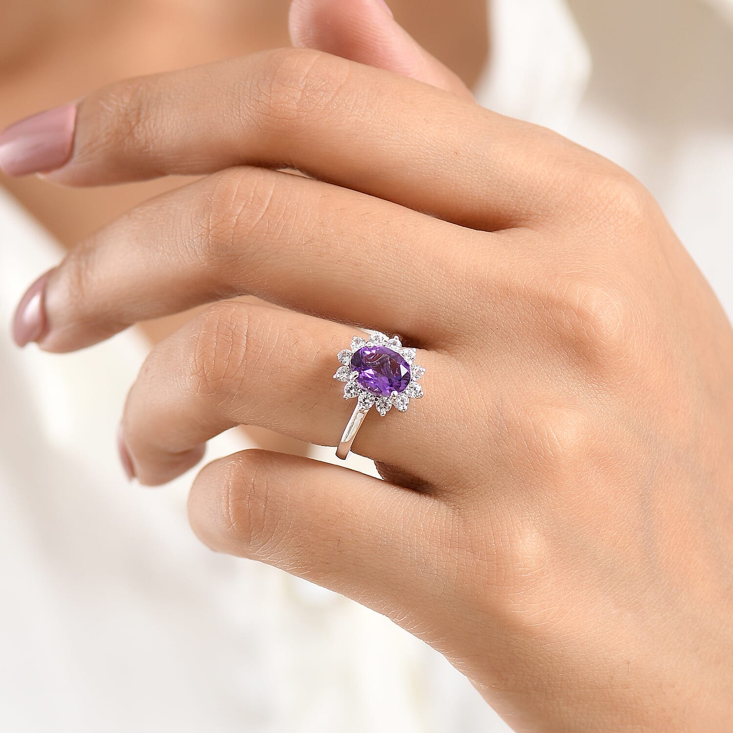EverTrue African Amethyst and White Zircon 2.50 ctw Ring in Platinum Bond (Size 6.0)