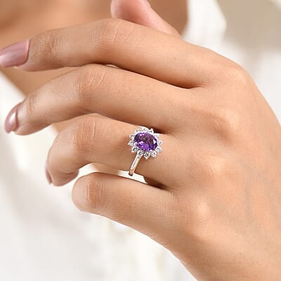 EverTrue African Amethyst and White Zircon 2.50 ctw Ring in Platinum Bond (Size 6.0)
