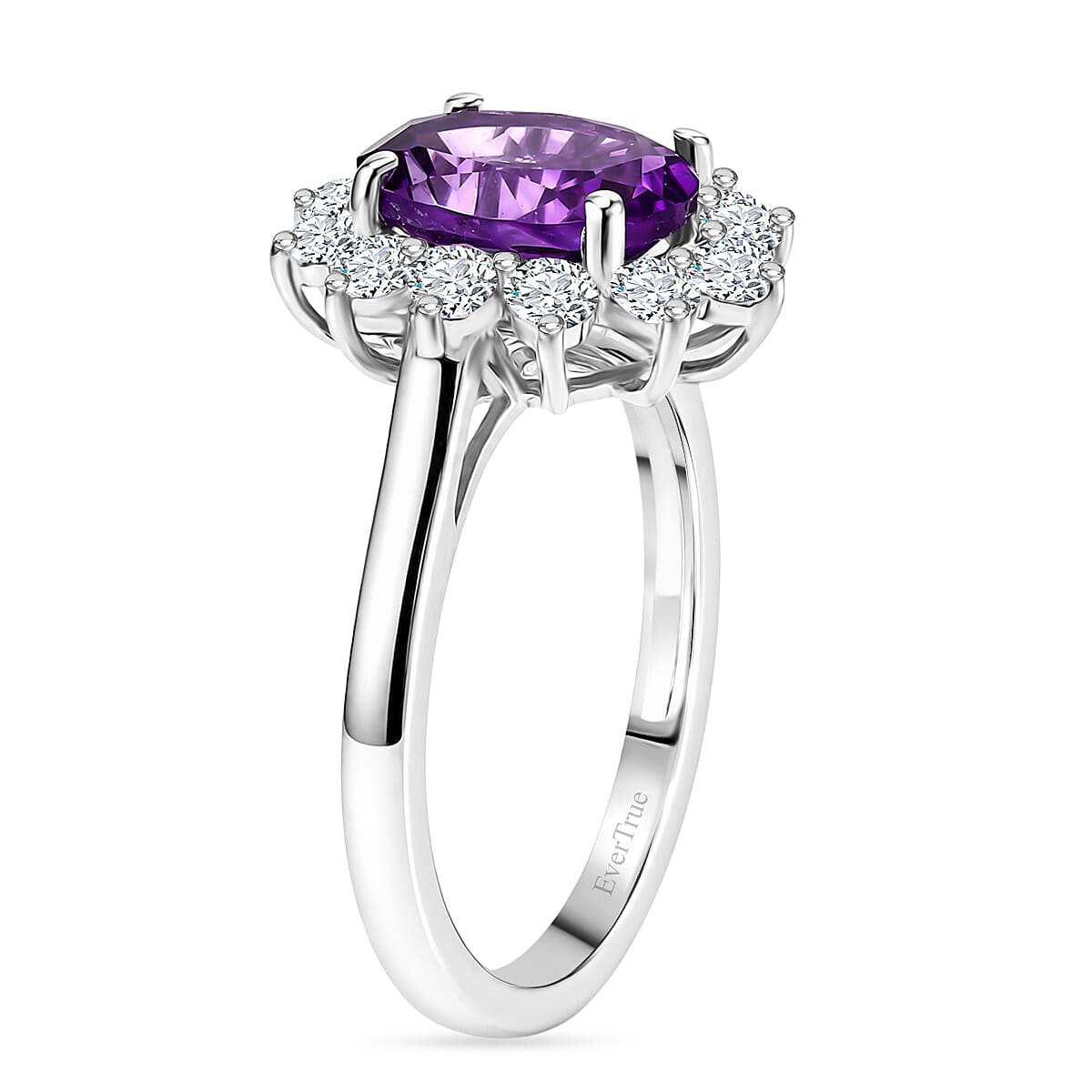 EverTrue African Amethyst and White Zircon 2.50 ctw Ring in Platinum Bond (Size 6.0)