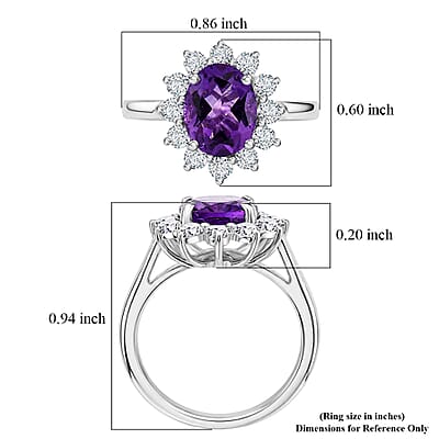 EverTrue African Amethyst and White Zircon 2.50 ctw Ring in Platinum Bond (Size 6.0)