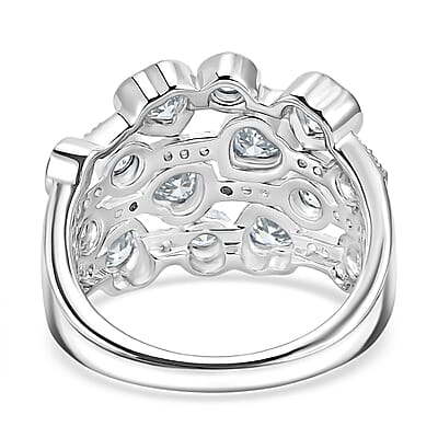 D'Joy White Topaz 2.10 ctw Heart Harmony Band Ring in Rhodium Over Sterling Silver (Size 10.0)