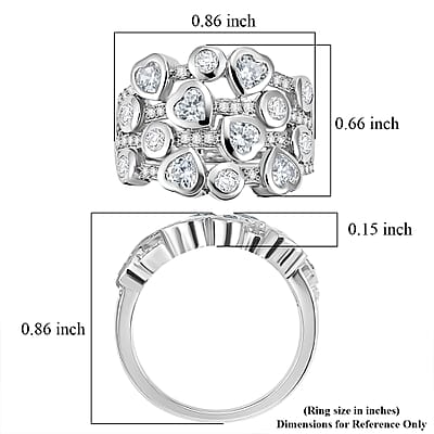 D'Joy White Topaz 2.10 ctw Heart Harmony Band Ring in Rhodium Over Sterling Silver (Size 10.0)