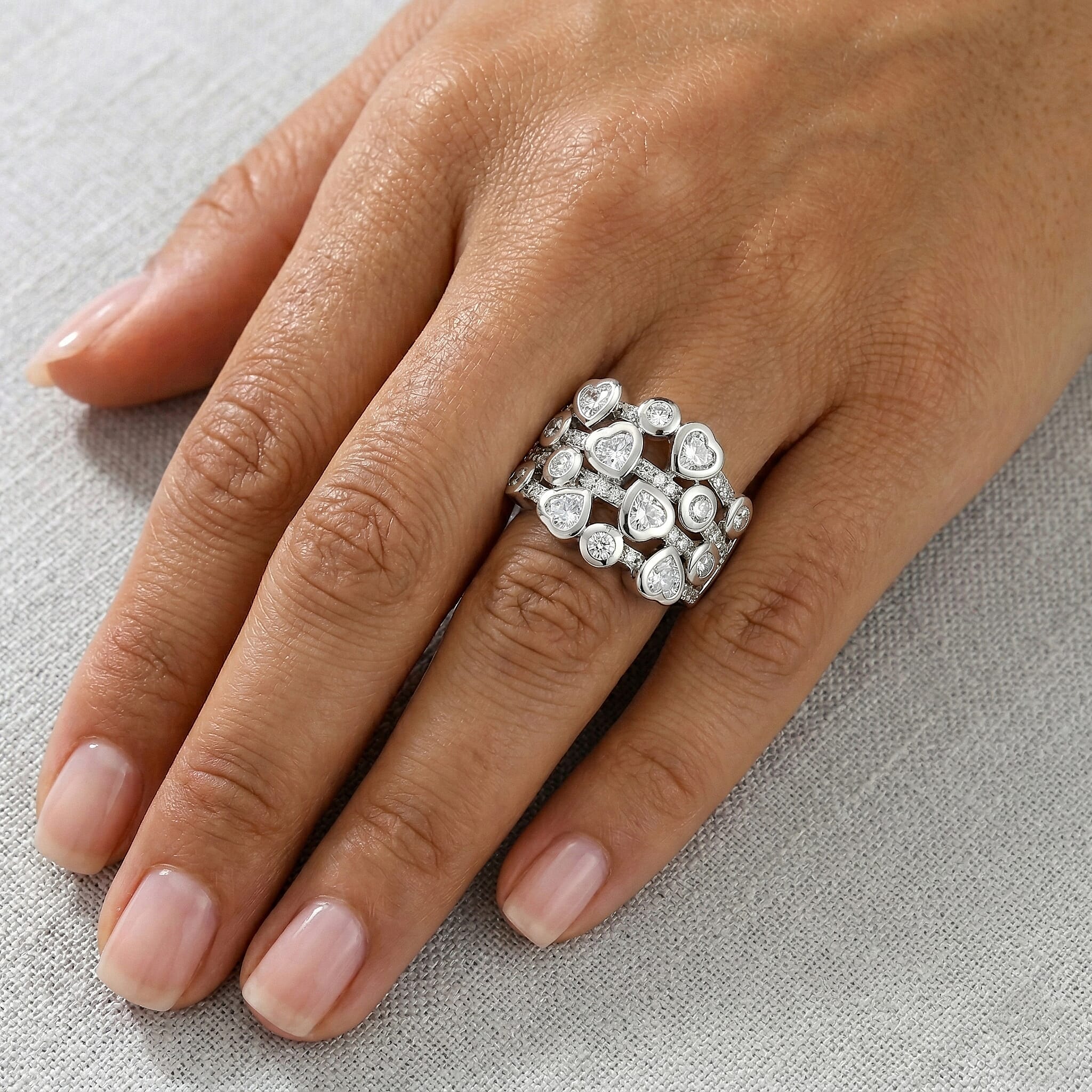 D'Joy White Topaz 2.10 ctw Heart Harmony Band Ring in Rhodium Over Sterling Silver (Size 6.0)